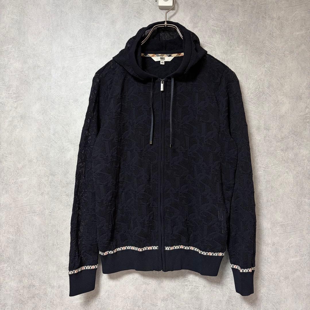 DAKS ネイビー フルジップ ロゴ パーカー シースルー 40 極美品