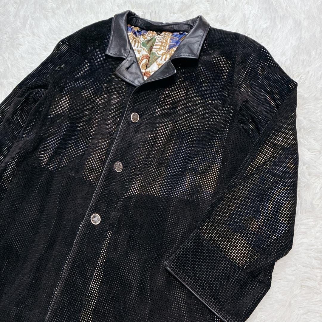 希少【未使用級✨】本革 レザージャケット 豚革 総柄 ジャケット ブラック