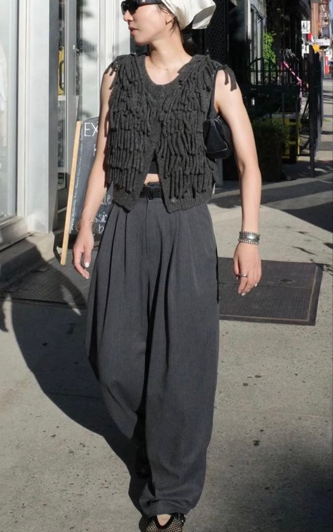 トップス Clane W FACE FRINGE KNIT VEST