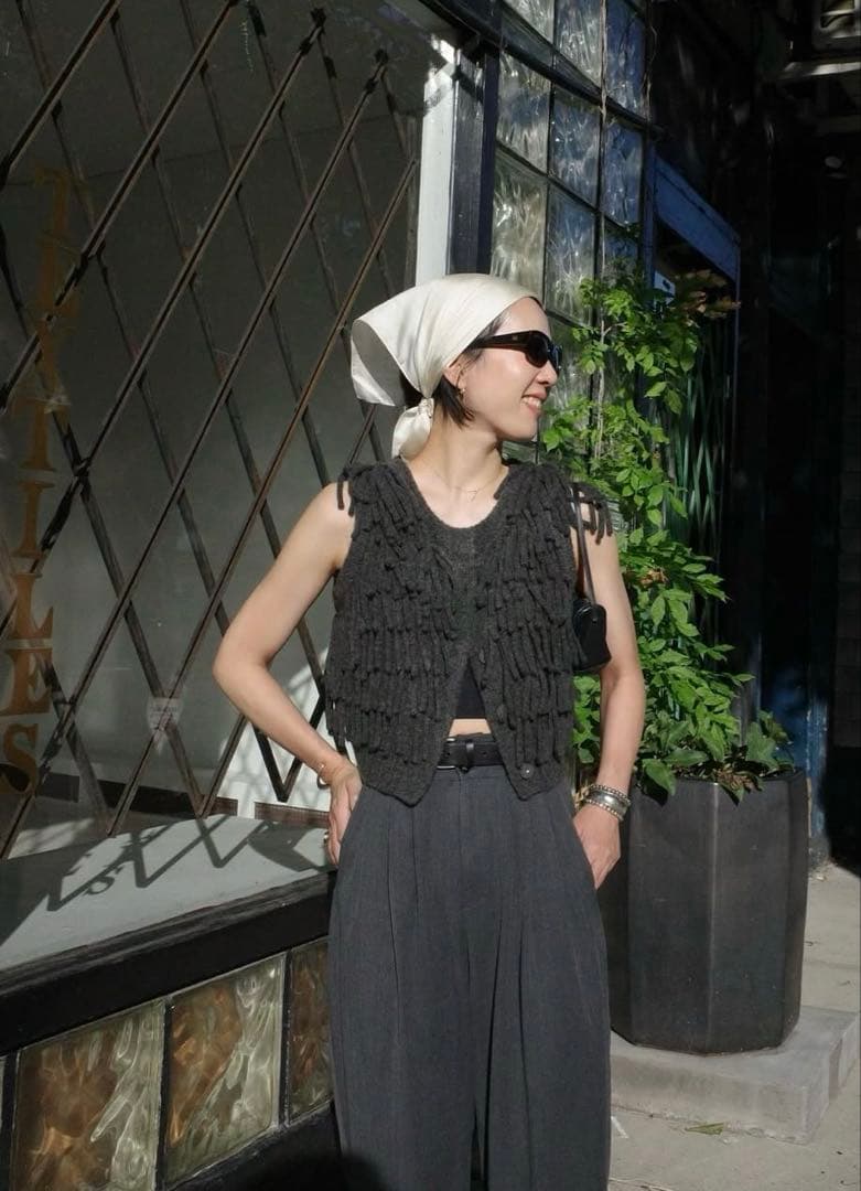 トップス Clane W FACE FRINGE KNIT VEST