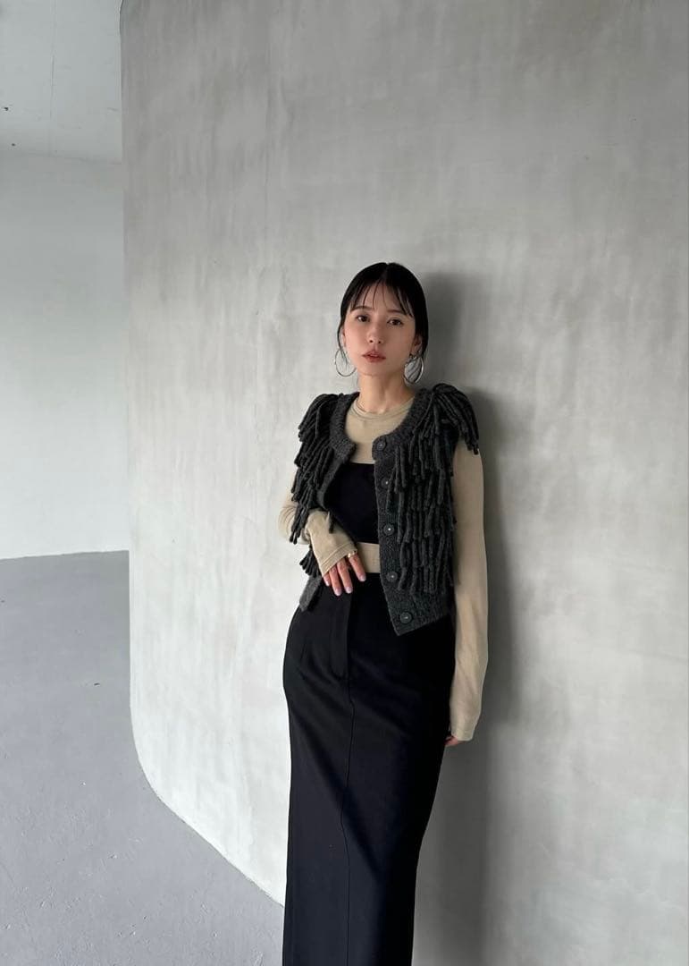 トップス Clane W FACE FRINGE KNIT VEST