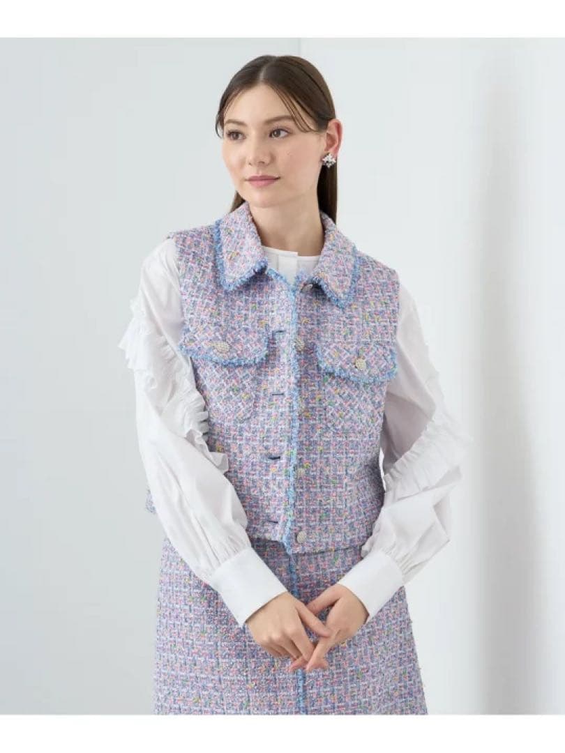 ANAYI 97,900円24S/S フィルムラメツイードステンカラージレ