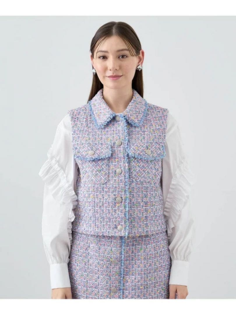 ANAYI 97,900円24S/S フィルムラメツイードステンカラージレ