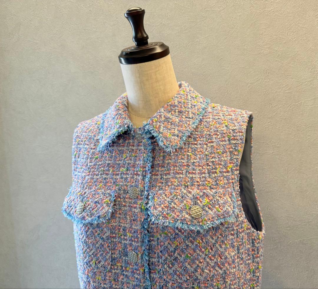 ANAYI 97,900円24S/S フィルムラメツイードステンカラージレ