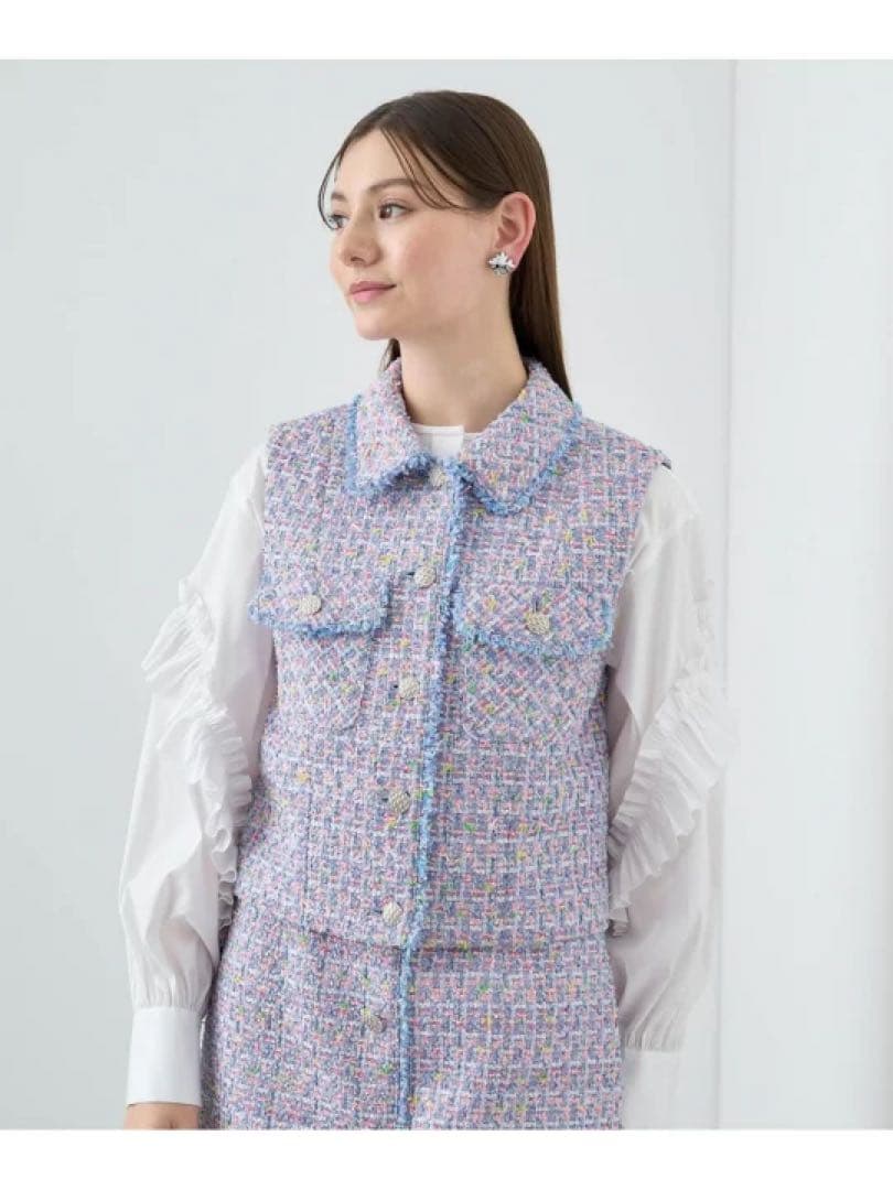 ANAYI 97,900円24S/S フィルムラメツイードステンカラージレ
