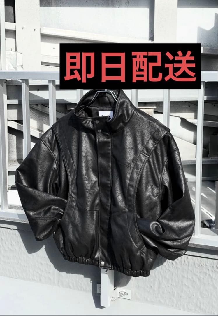 【nmtc+】　line leather jacket ブラック