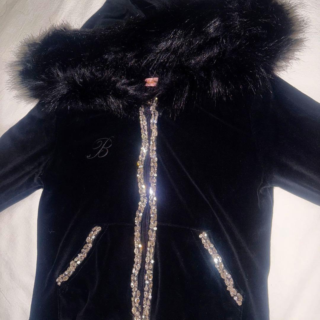トップス Black Glam fur velour hood zip up