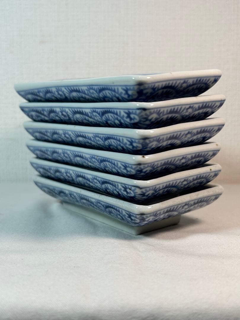 古伊万里写し タコ唐草角小皿 6枚　無傷