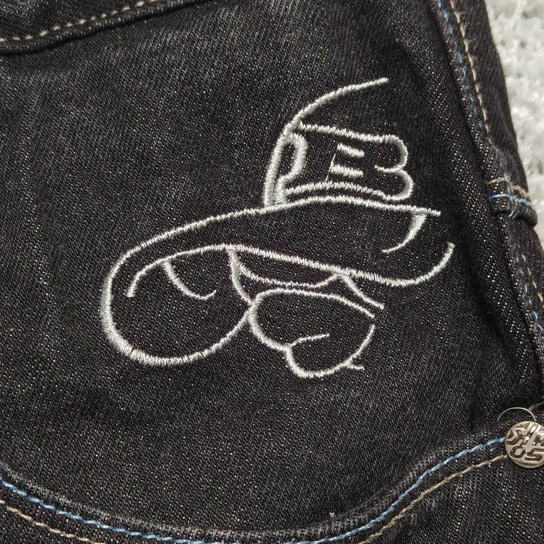 SOHK 刺繍 ワッペン デニムパンツ 34 黒 太め Y2K HIPHOP