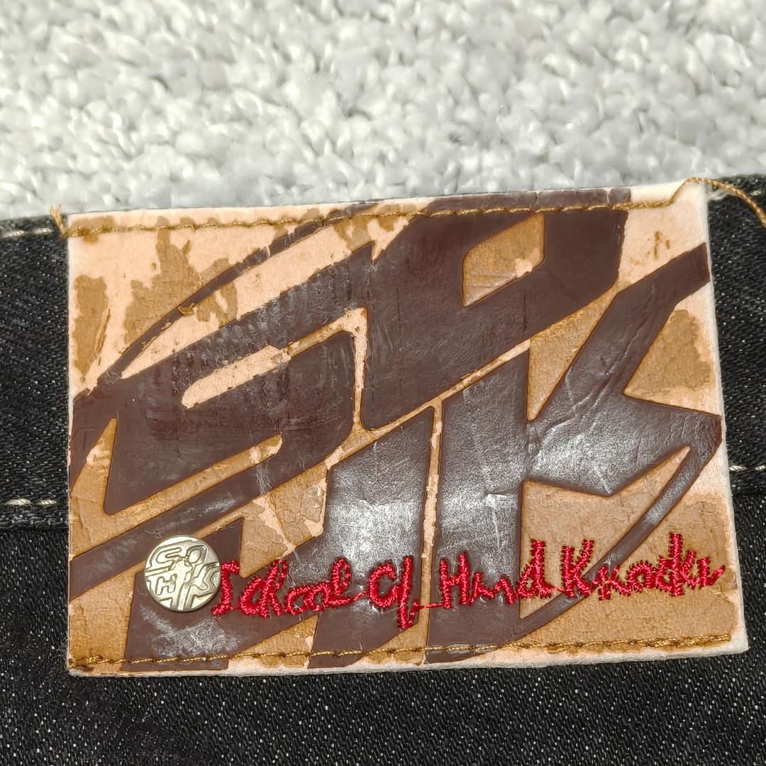 SOHK 刺繍 ワッペン デニムパンツ 34 黒 太め Y2K HIPHOP