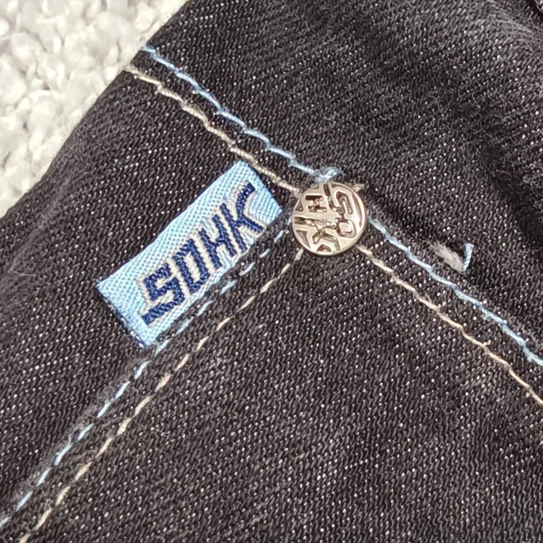 SOHK 刺繍 ワッペン デニムパンツ 34 黒 太め Y2K HIPHOP