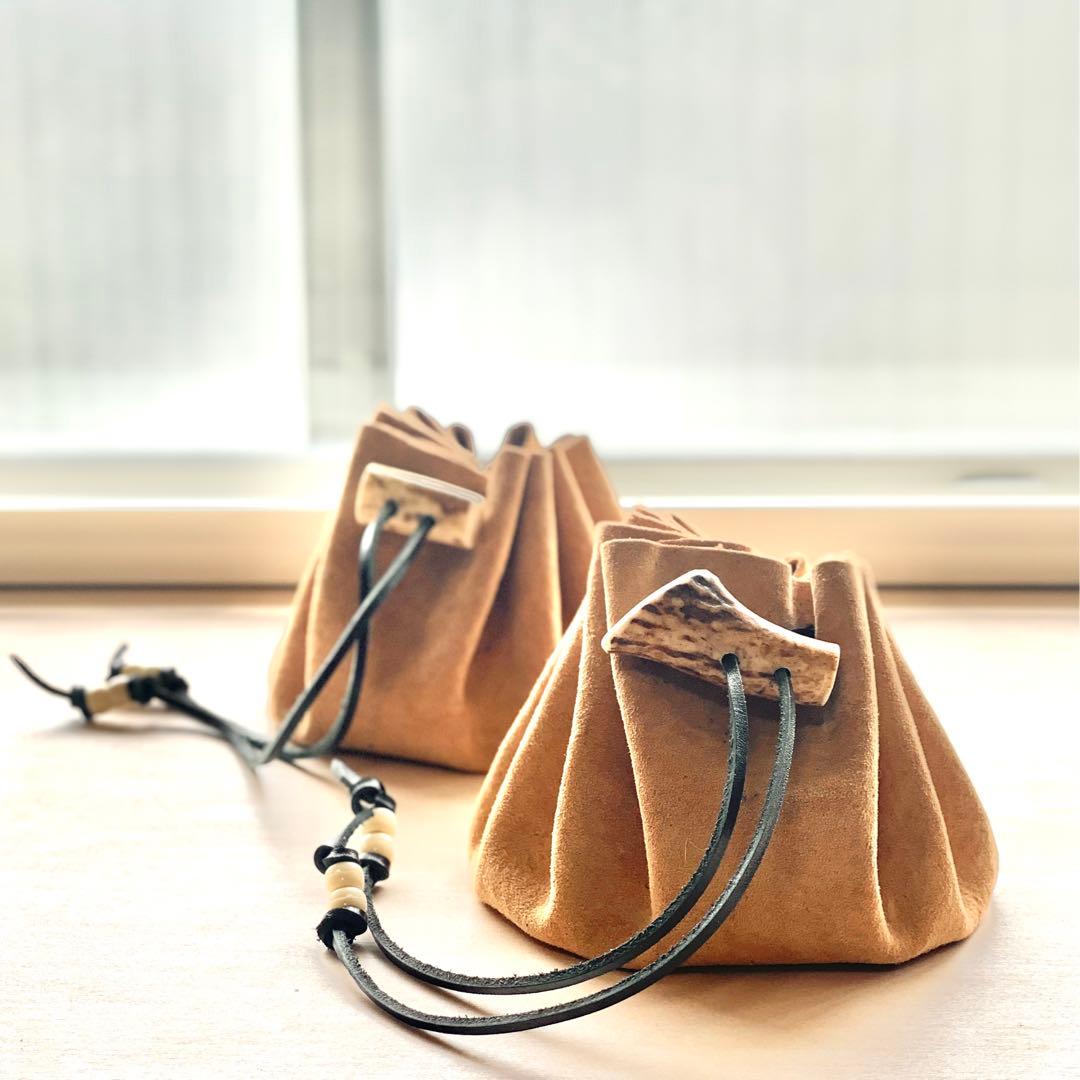 【2個セット】スエード革製オンボロ風カトラリーケース&ティンダーポーチ