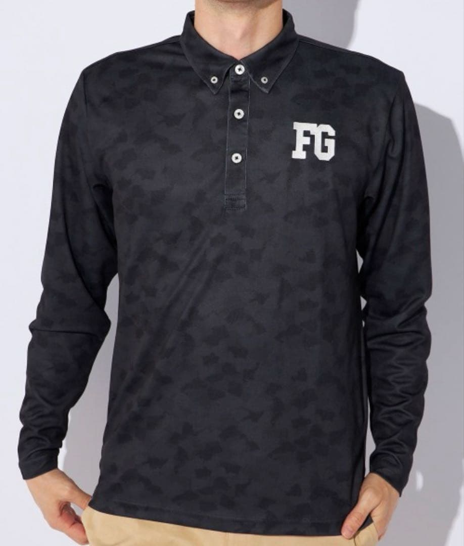 ★新品★ FILA GOLF フィラゴルフ カモ柄長袖ポロシャツ メンズXL 黒
