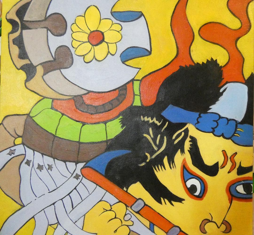 油絵　額付き　ジミー大西　F6 【　千客万来　】手描き　肉筆