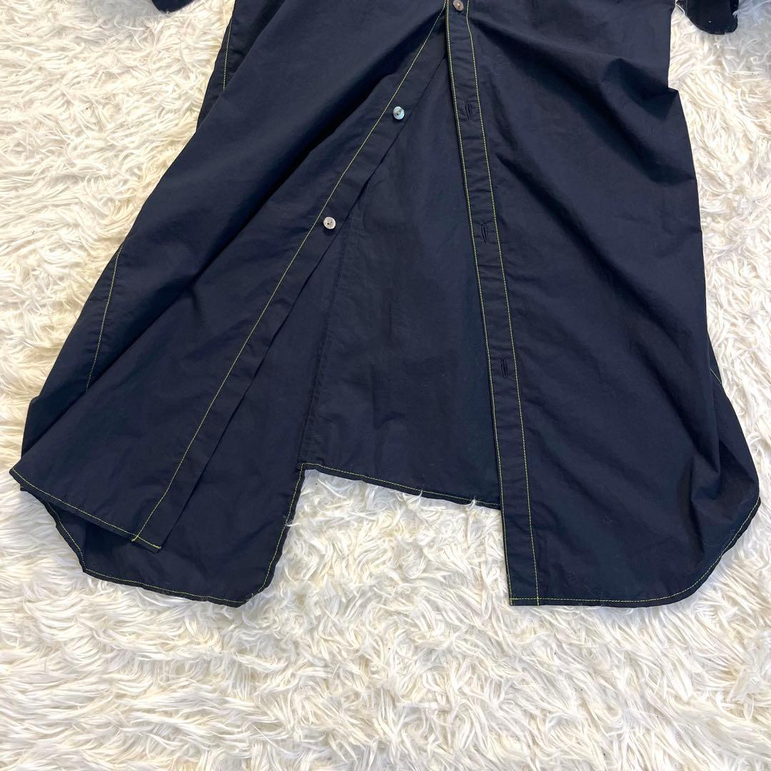 美品✨ ナゴンスタンス 変形 シャツワンピース ロング丈 リネン 綿 アシメ 紺