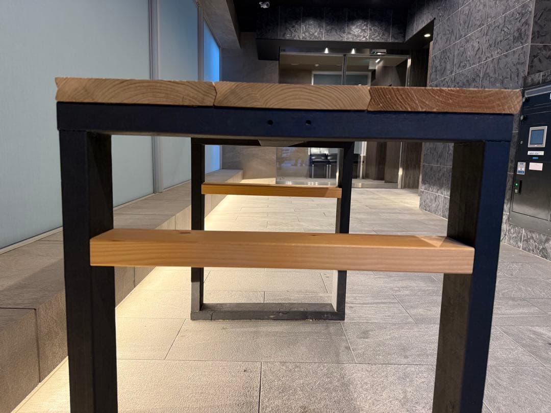 アイアン風::シンプルな木製天板の事務机