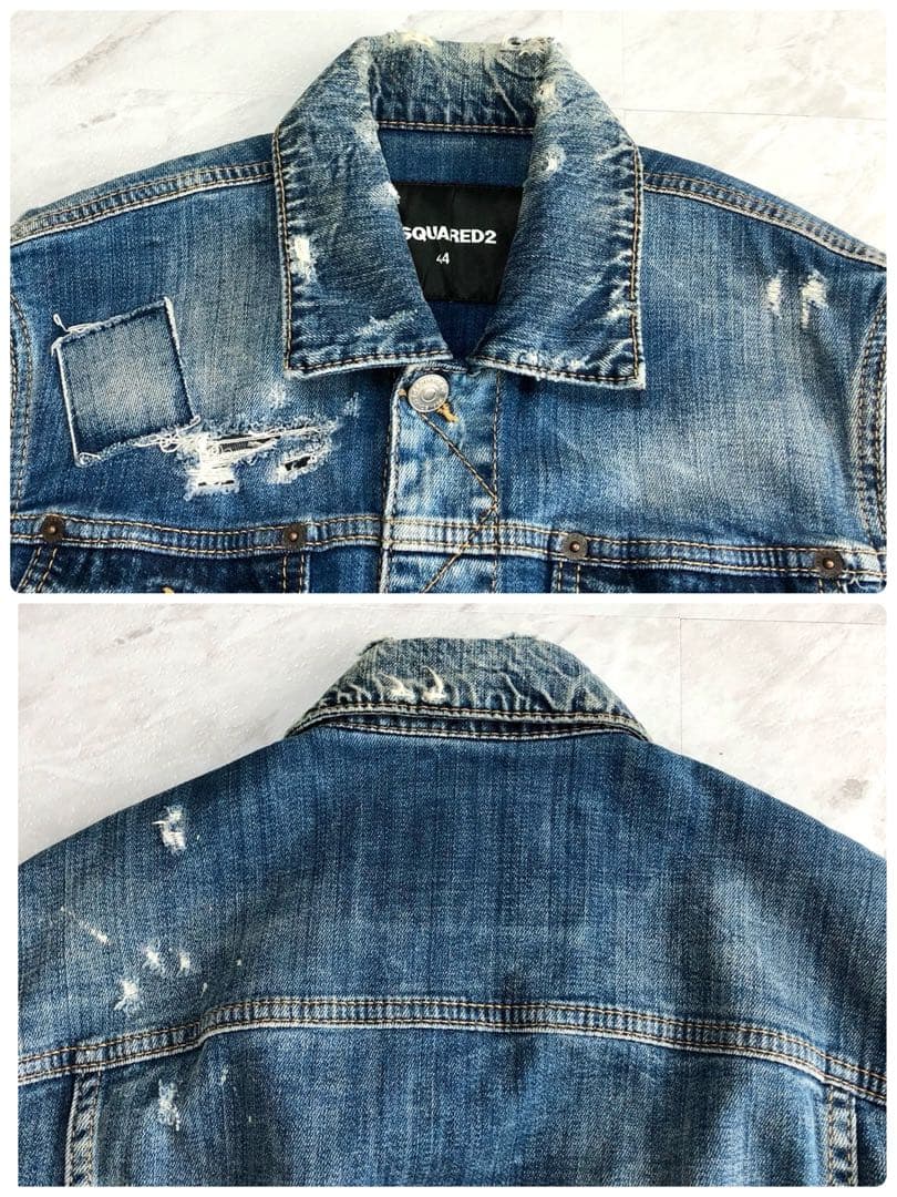 【美品】DSQUARED2 デニムジャケット ダメージ クラッシュ ロゴ 44