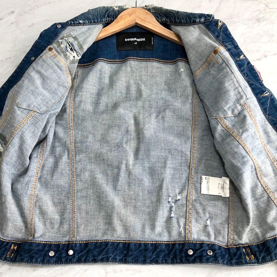 【美品】DSQUARED2 デニムジャケット ダメージ クラッシュ ロゴ 44