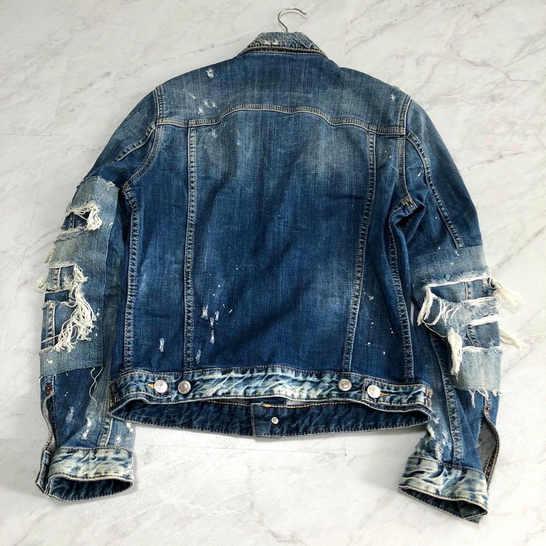 【美品】DSQUARED2 デニムジャケット ダメージ クラッシュ ロゴ 44