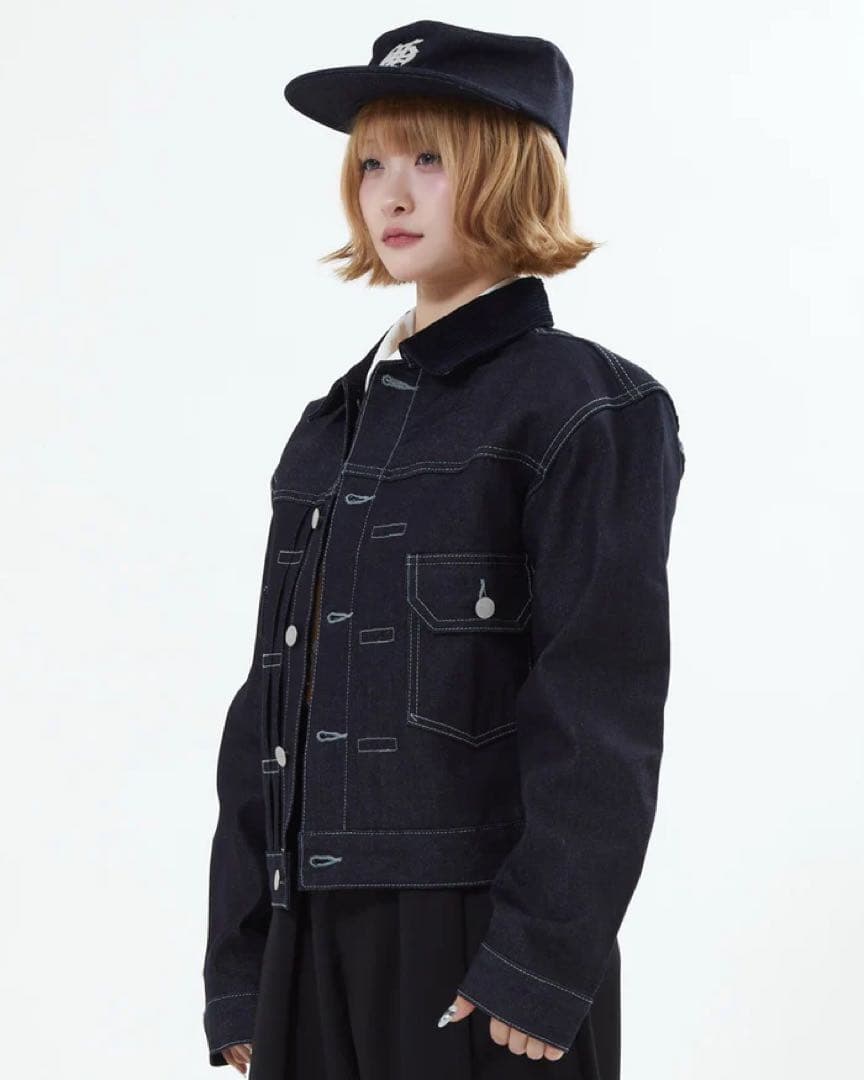 L2155コーデュロイカラーリジットデニムジャケットXL（navy）地底人