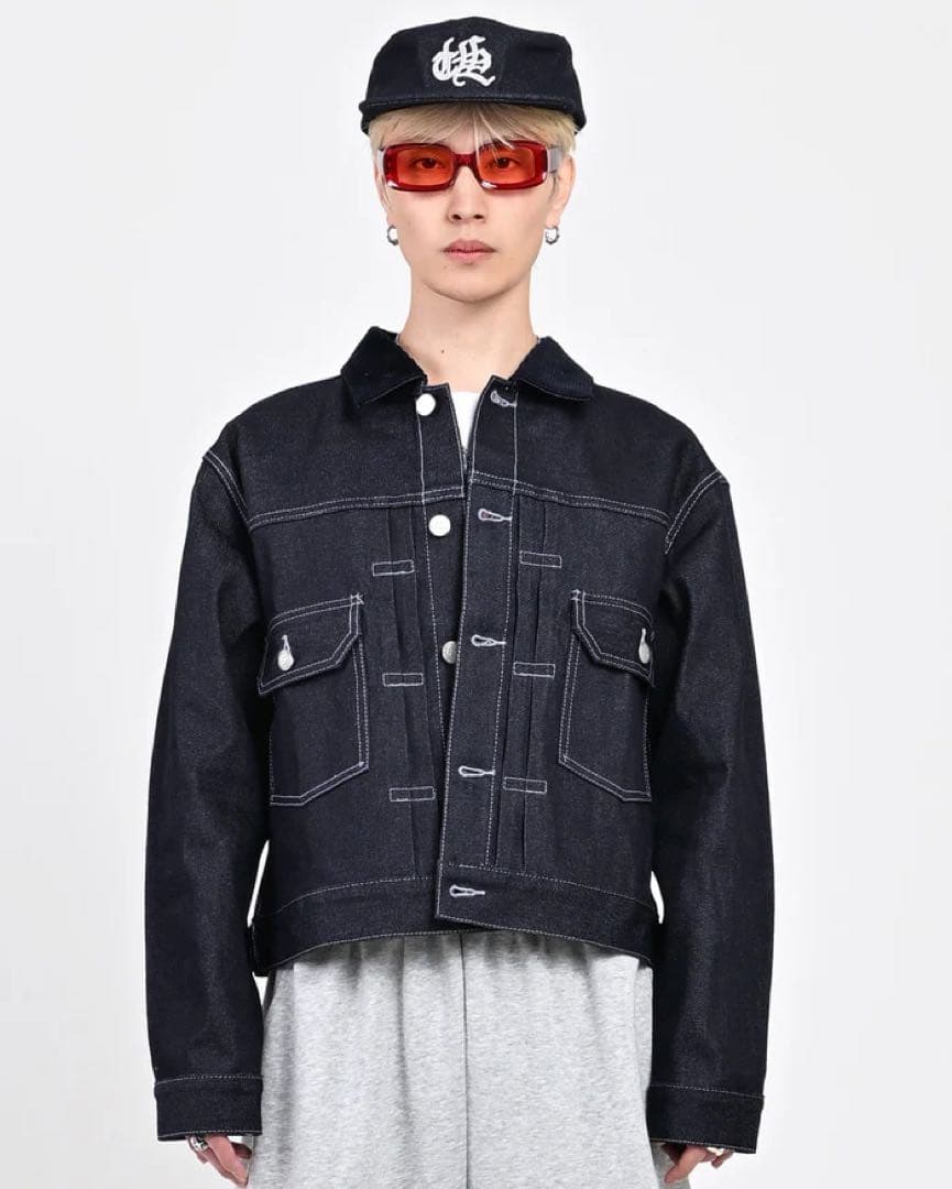 L2155コーデュロイカラーリジットデニムジャケットXL（navy）地底人