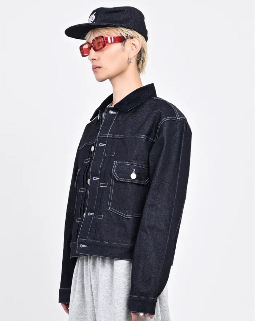 L2155コーデュロイカラーリジットデニムジャケットXL（navy）地底人