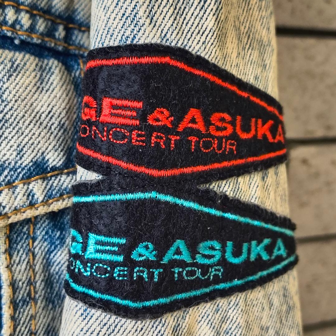 ♠90’ヴィンテージ✨希少品　デニムジャケット　Gジャン　ダメージ　ワッペン　L