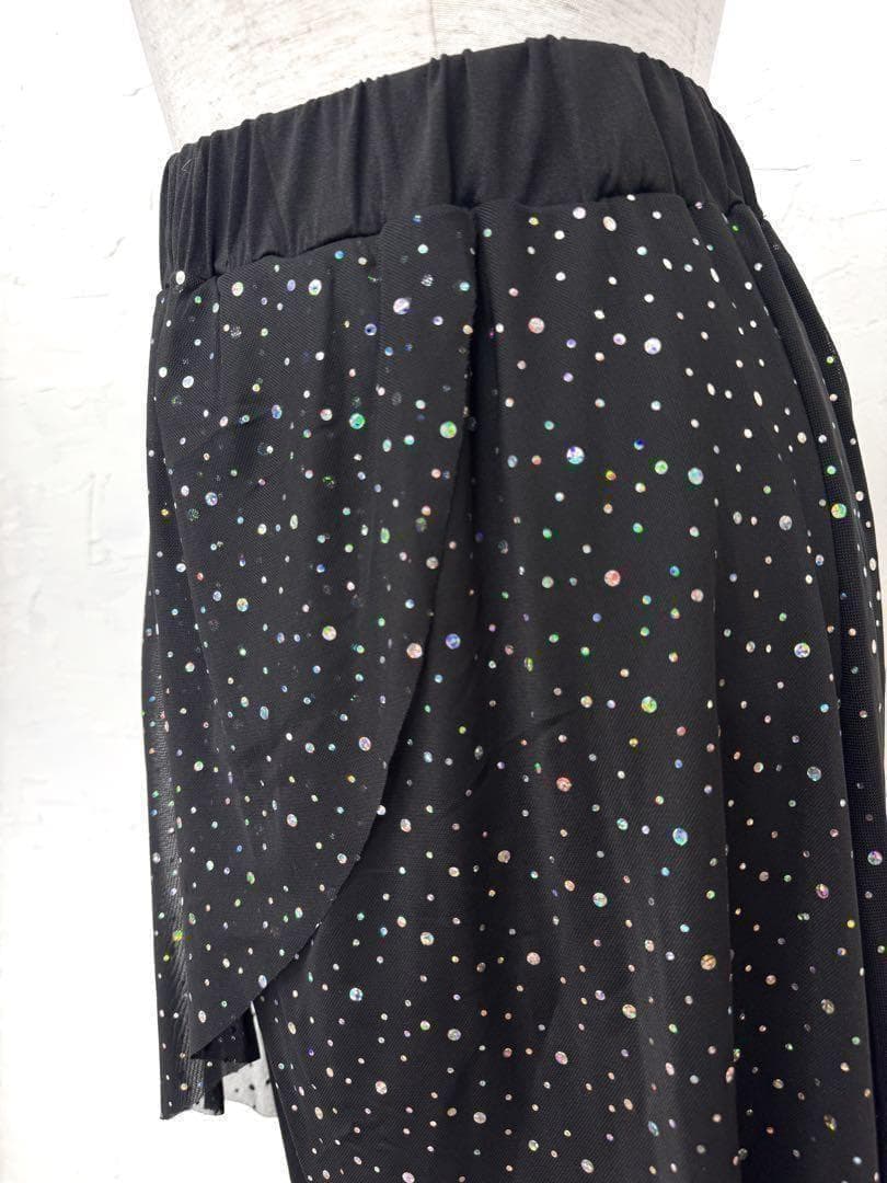 【華美】新品オーバーメッシュ　オーロラスパンコールデザインパンツ 黒ｐ55