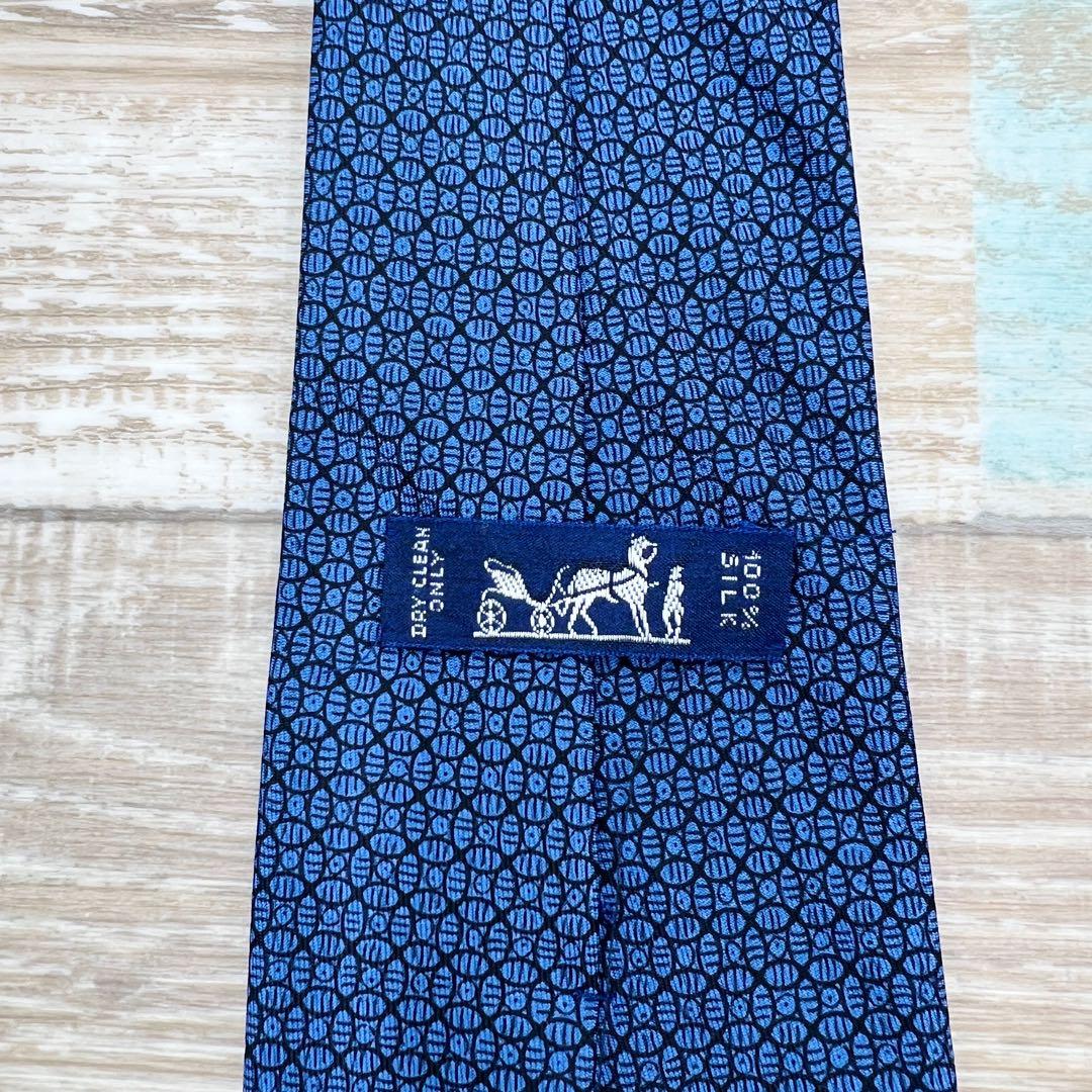 【美品】エルメス　ネクタイ　パターン柄　ブルー系　　　ハイブランド　高級シルク