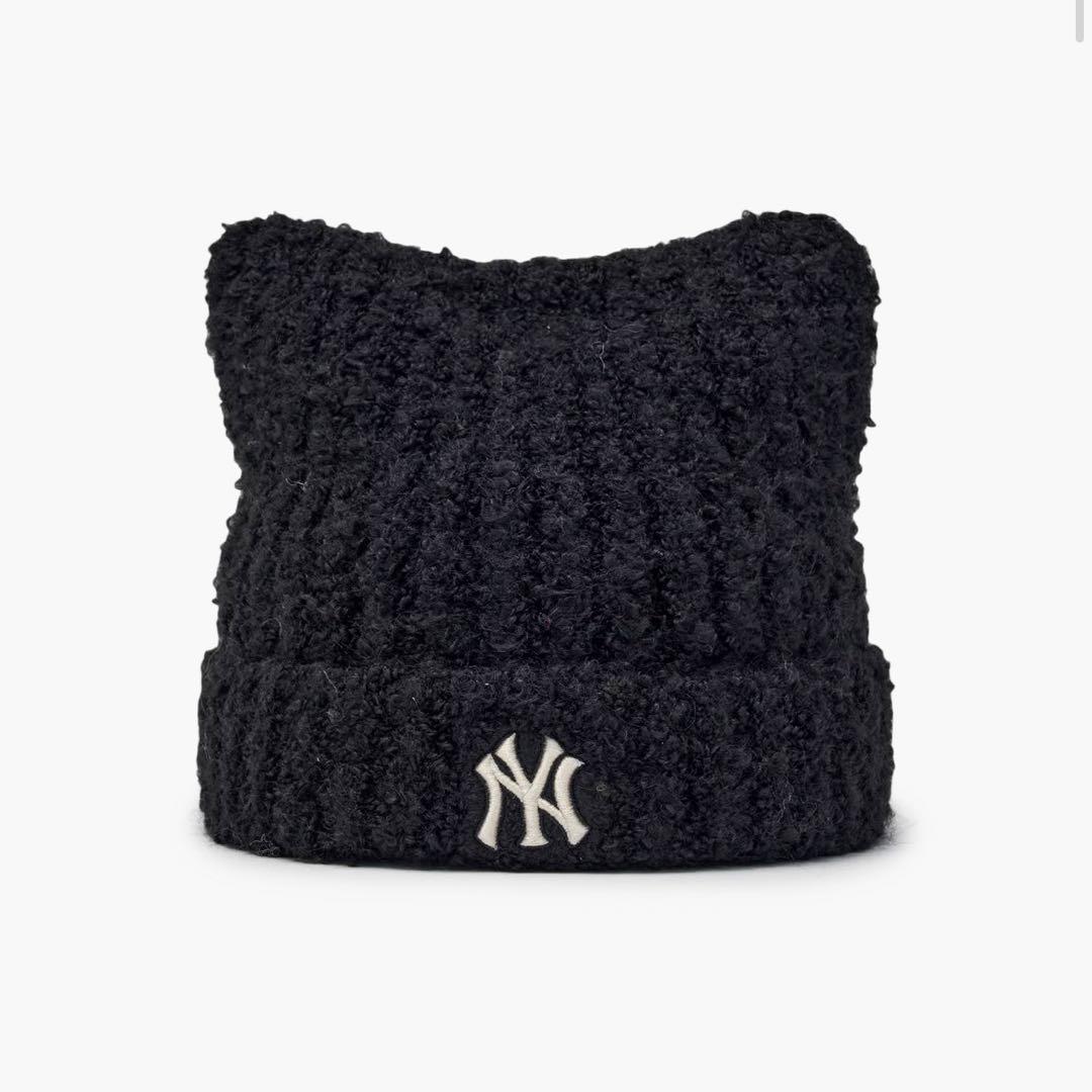 韓国限定 MLB 猫耳ニット帽 ビーニー 黒 aespa カリナ着用