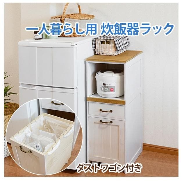 【ダストBOX付きワゴン】幅30 スリムワゴン 炊飯器台 ゴミ箱 コンセント付