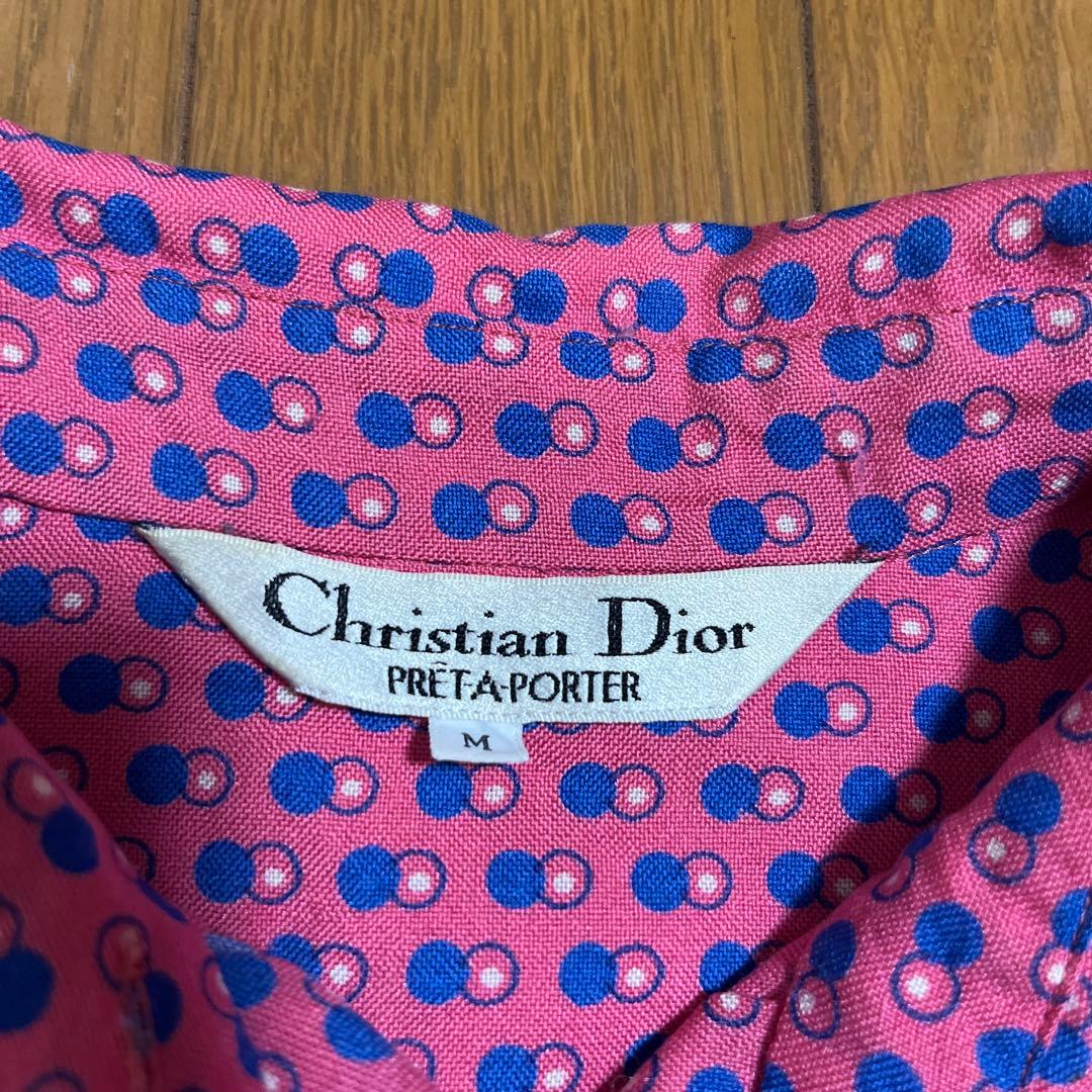シルク40%★ Christian Dior ドット×ピンク　ブラウス Ｍサイズ