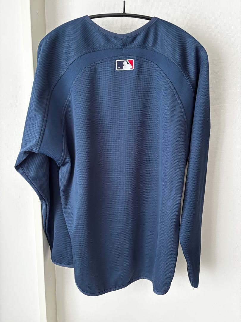 美品 ヤンキース ロングTシャツ フリース ネイビー プラクティスジャージ