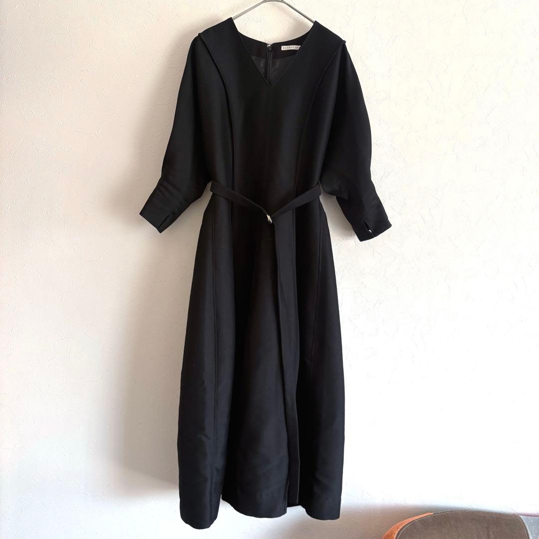 美品 ESTNATION エストネーション ダブルクロスVネックワンピース 黒