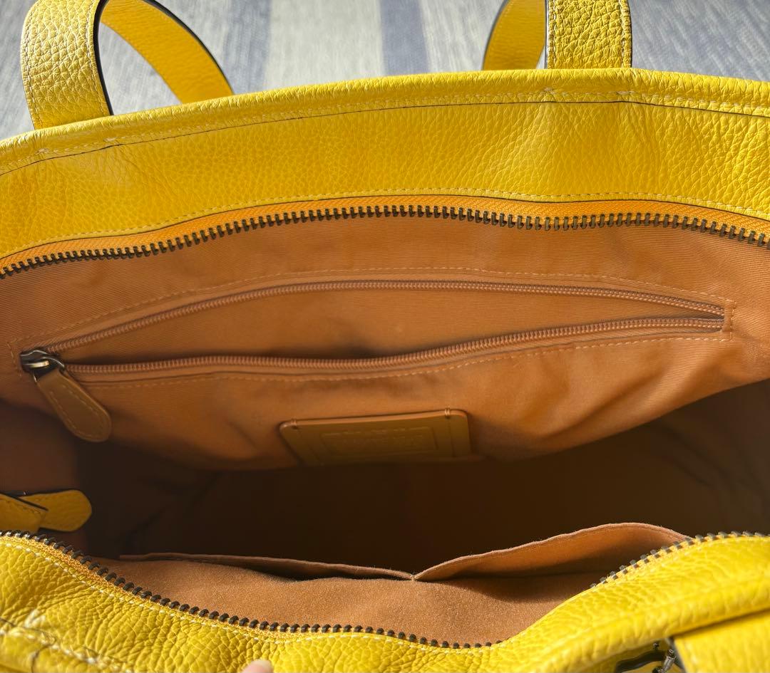 COACH コーチ レザートートバッグ メンズ イエロー A4収納可 保存袋付き