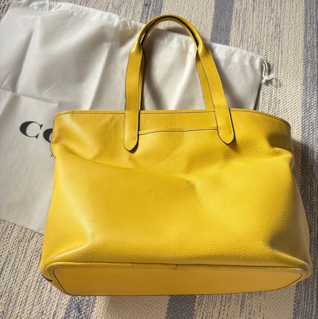 COACH コーチ レザートートバッグ メンズ イエロー A4収納可 保存袋付き