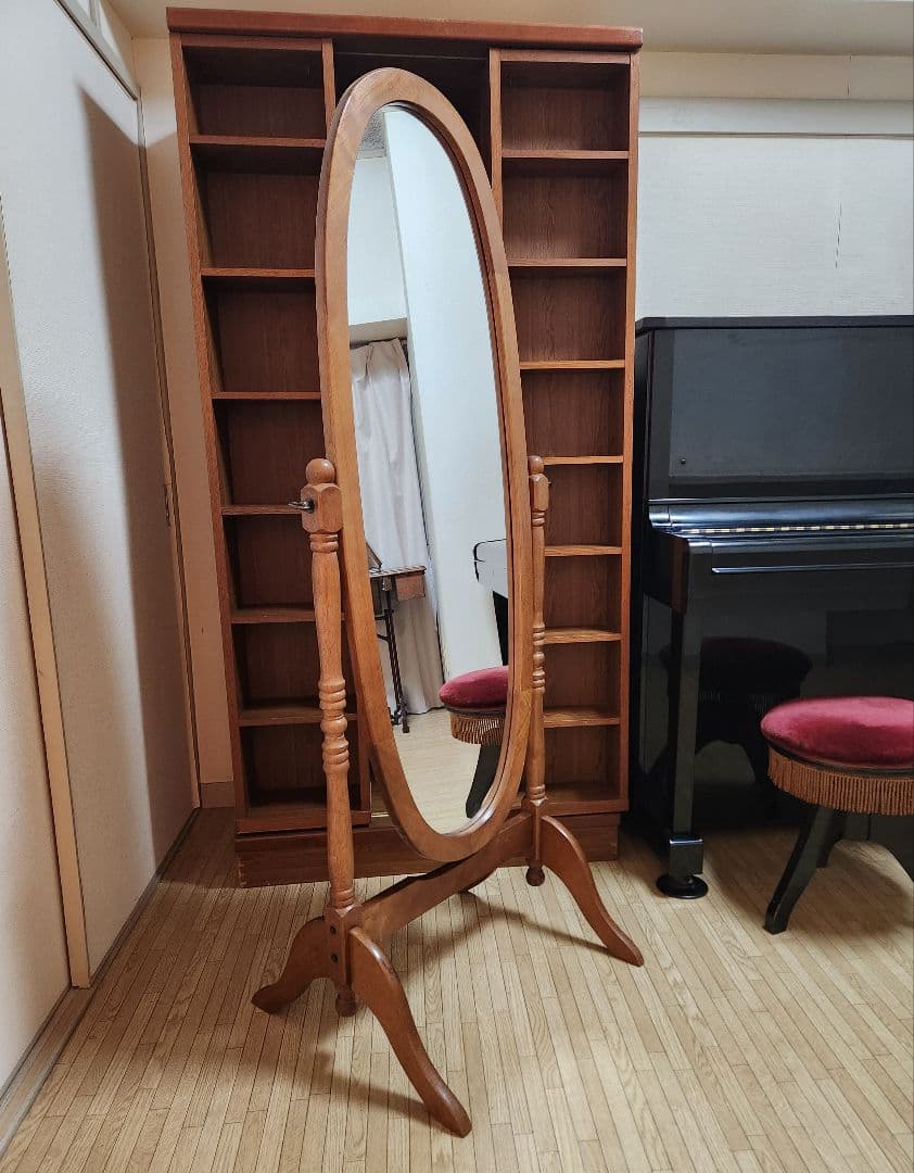 と*た様 アンティーク木製オーバルスタンドミラー 【高さ約160cm】ヴィンテー