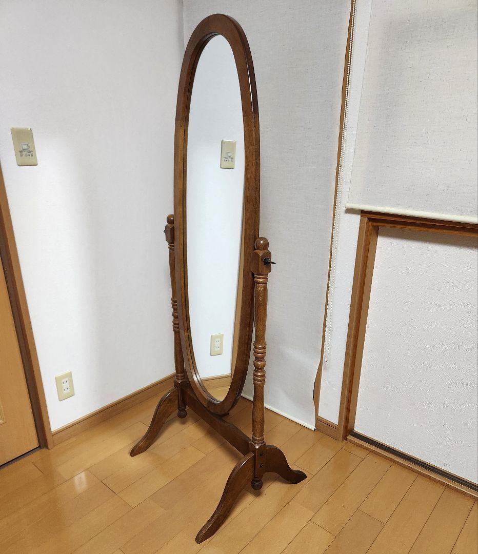 と*た様 アンティーク木製オーバルスタンドミラー 【高さ約160cm】ヴィンテー