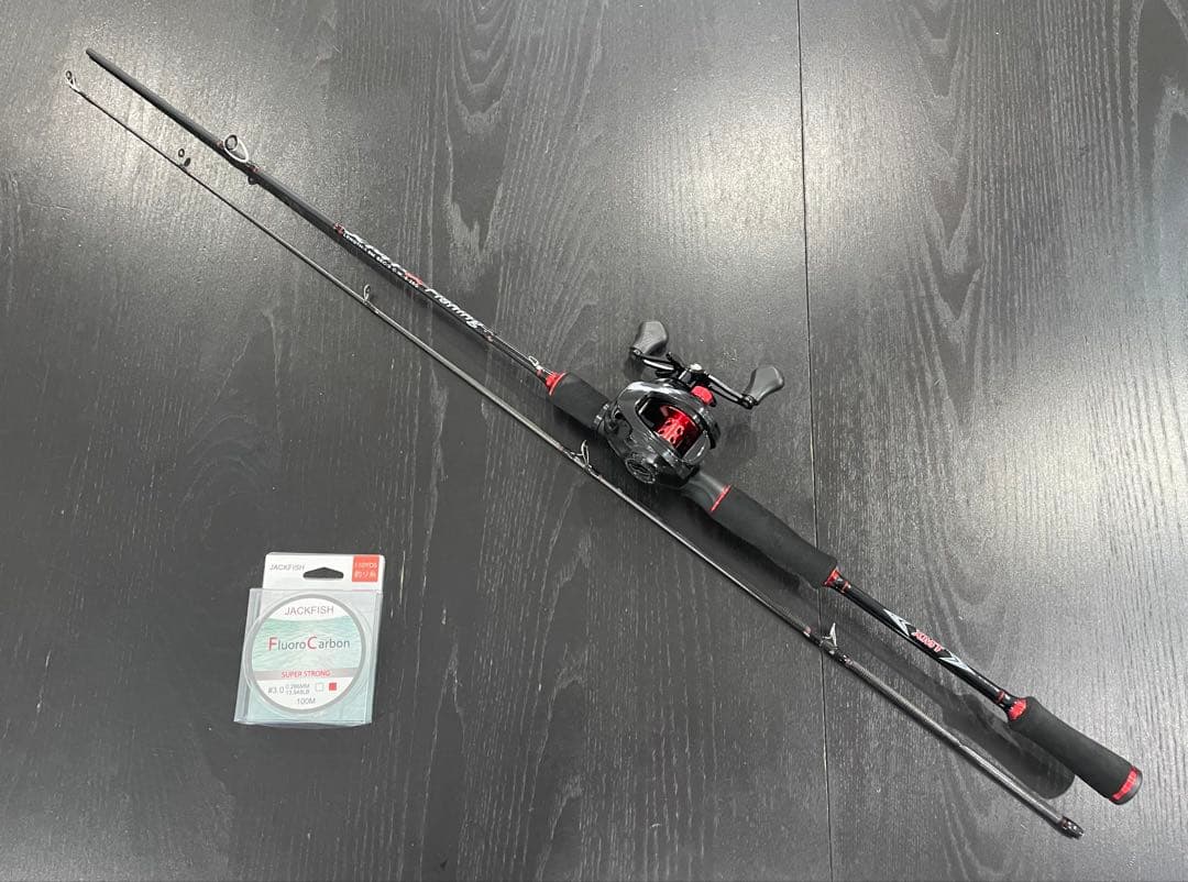 バス釣りセットベイトロッド&ベイトリール（パワーハンドル右巻）リール糸巻き付き