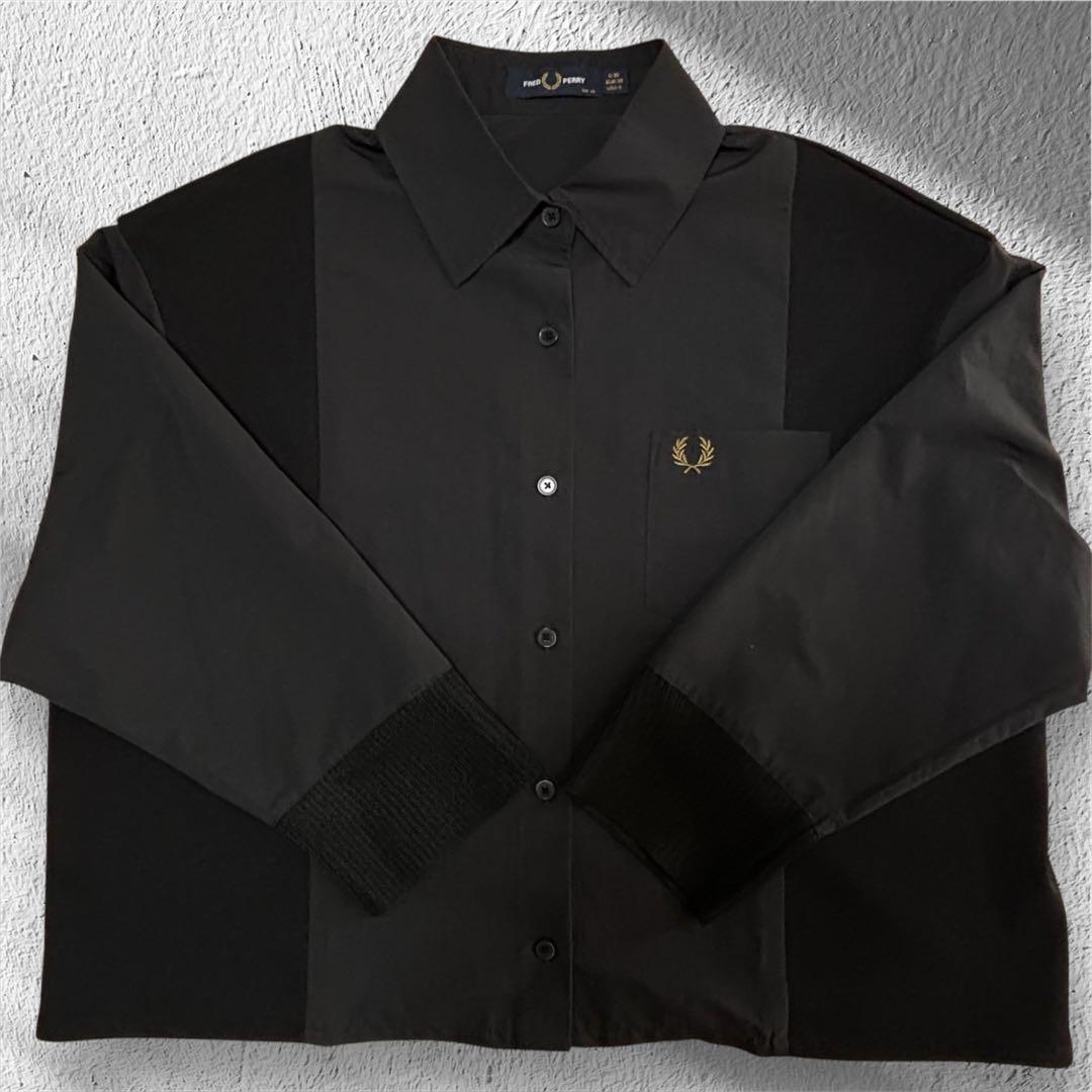FRED PERRY フレッドペリー 月桂樹ロゴ 切替デザイン シャツ 黒 美品