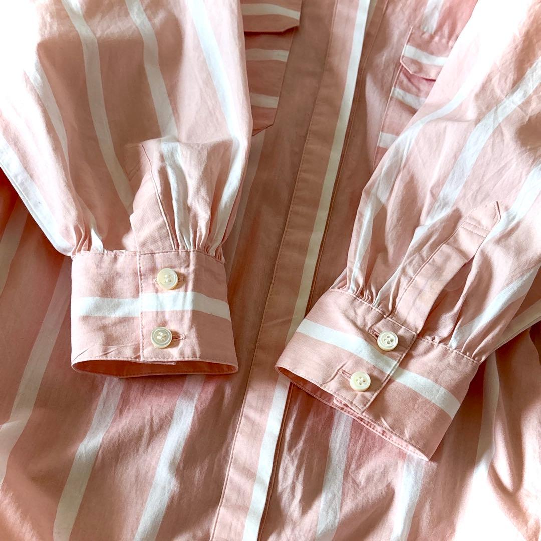 極美品 グレースクラス ストライププリントシャツワンピース ピンク 七分袖 S