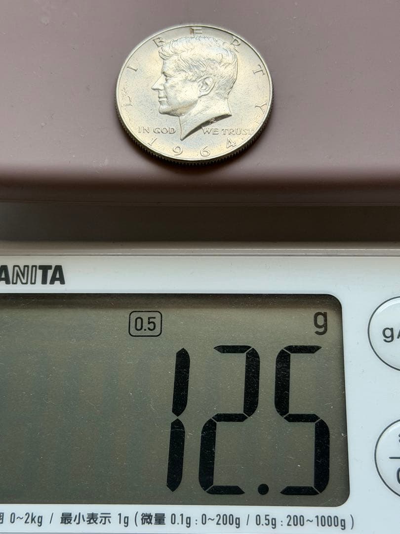 【1964年】ケネディハーフダラー銀貨1枚　フィラデルフィア鋳造　美品
