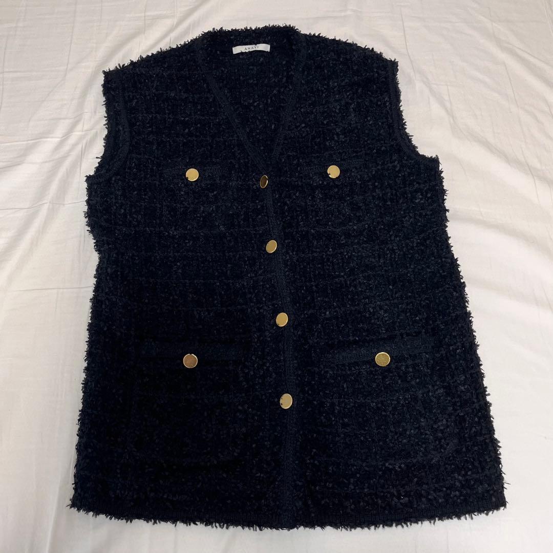 【美品】ANAYI ツイードニットジレ 38