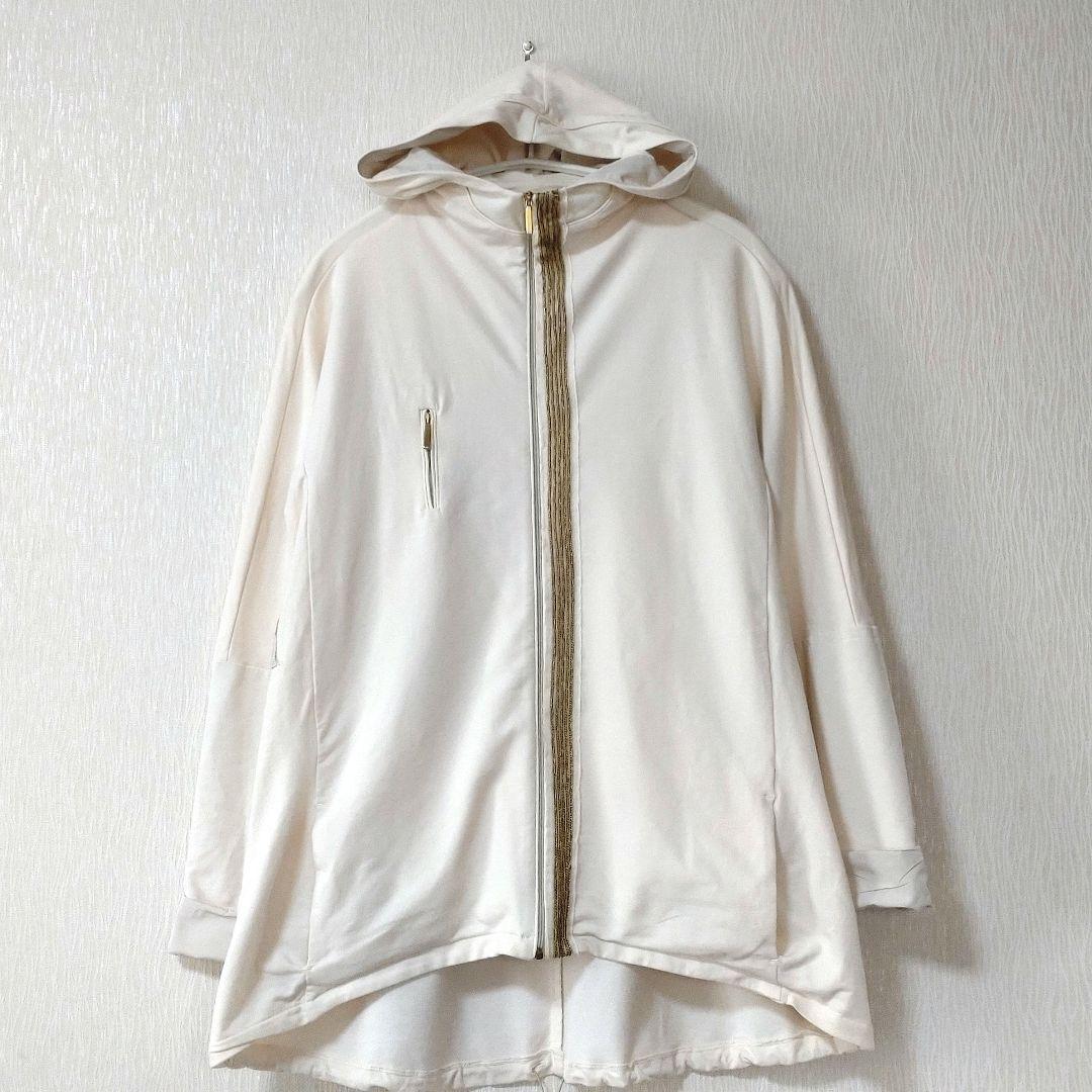 'S MaxMara*オフホワイト*ビジュー付き*ロングパーカー*フード付き*M