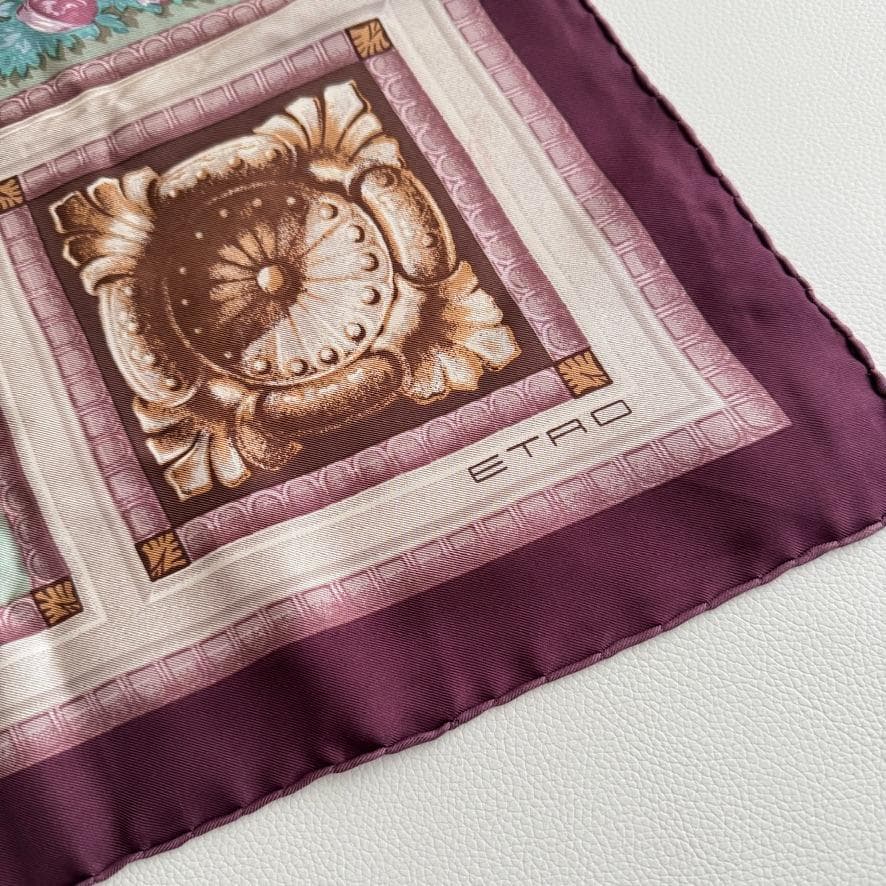 【極美品】ETRO エトロ シルク100% スカーフ 花柄 パープル イタリア
