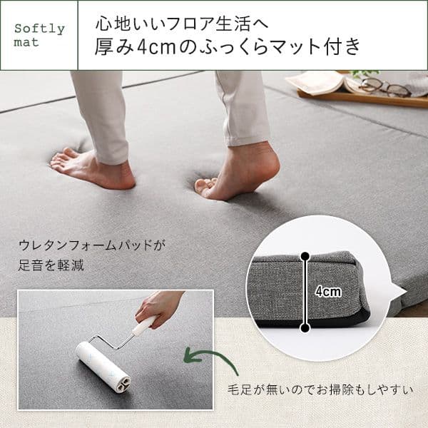 日本製 フロアマット付き ソファセット 【ブルー 】麻風織り生地