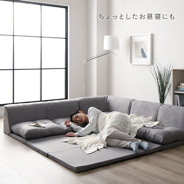 日本製 フロアマット付き ソファセット 【ブルー 】麻風織り生地