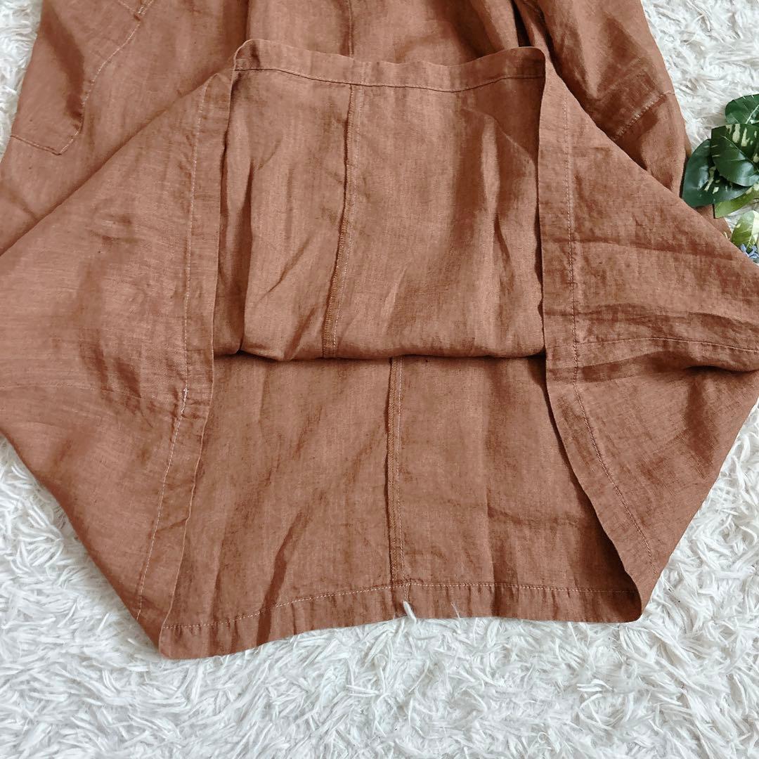 美品⁂センソユニコ⁂ロングワンピース　ジャンスカ　リネン　オールシーズン　茶　M