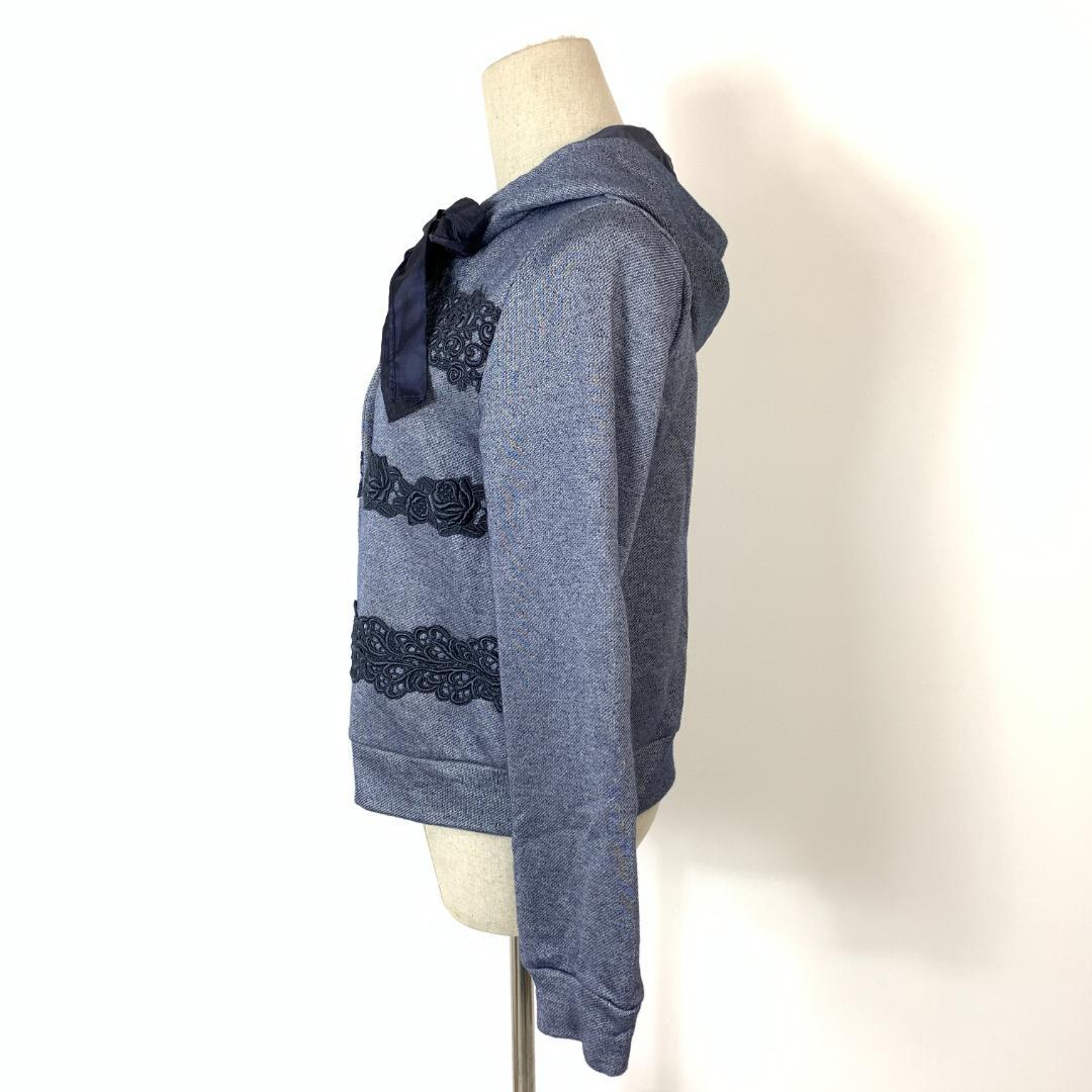 オースチンリード 長袖パーカー 刺繍 リボン コットン ブルー 40 C5169