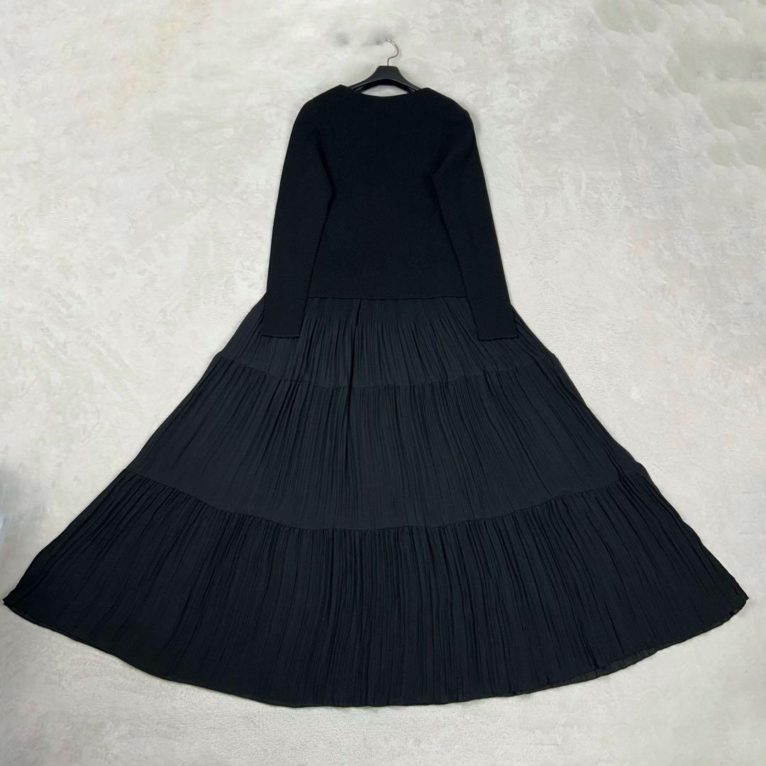 美品♡セオリーリュクス 現行 異素材ティアードワンピース リブニット ブラック